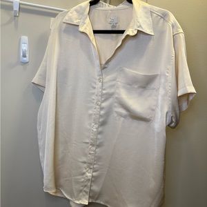 A new day cream silky camp blouse button up short sleeved top